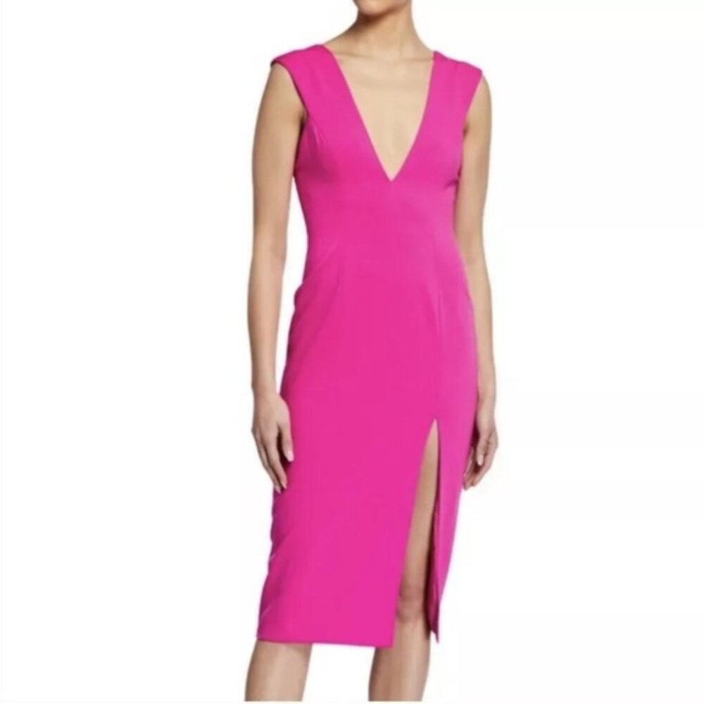 NWT JayGodfrey Fuchsia Plunge Midi Front Slit Dress, Size 4